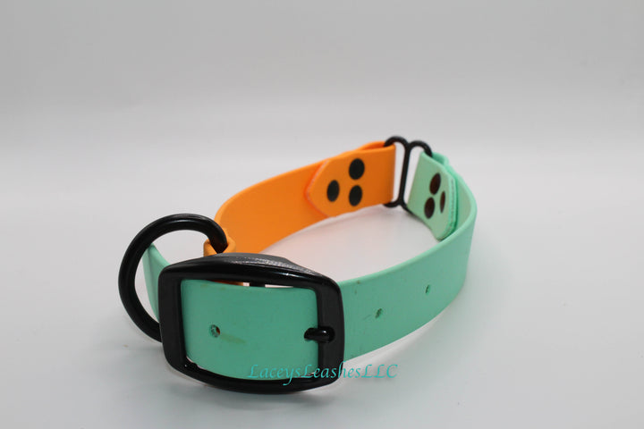 Medium Seafoam Green and Creamsicle Orange collar with Black Hardware