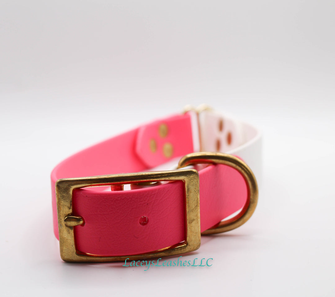 Pre-Made Bubblegum Pink and White Biothane  with Brass hardware